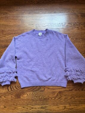 Lavender Fringe Tier Crewneck Sweater - Women
